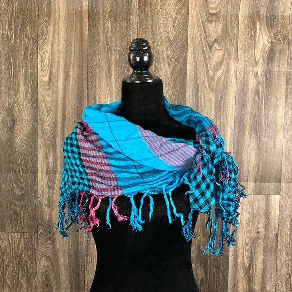 Accessories - Lightweight plaid multicolored fringed scarf